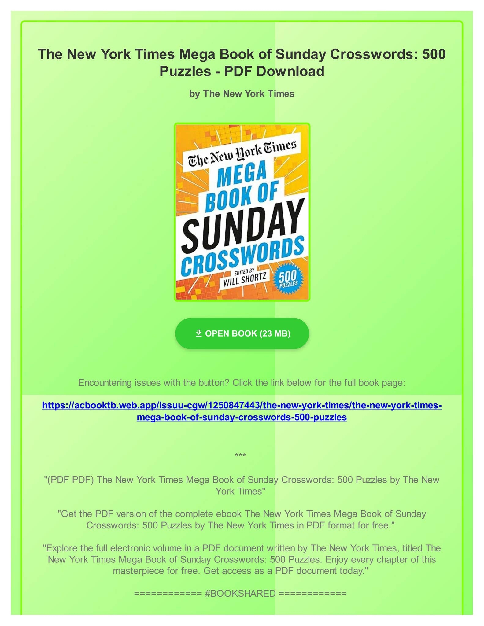 PDF PDF The New York Times Mega Book Of Sunday Crosswords 500 Puzzles By The New York Times By VitaLehnerhu Issuu