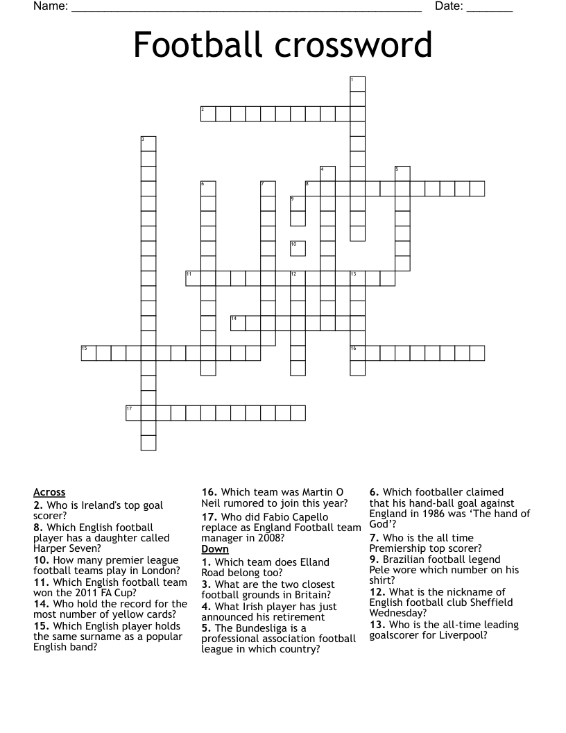 Football Crossword WordMint