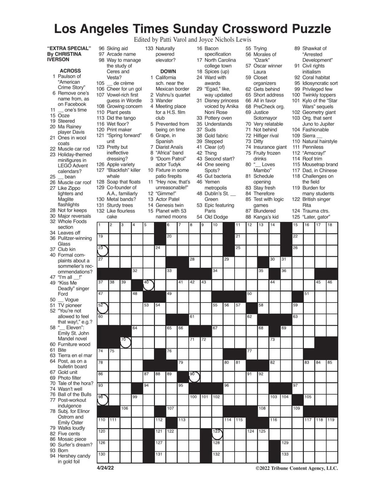 Free Sunday Crossword Puzzles Printable Printable Tattoo