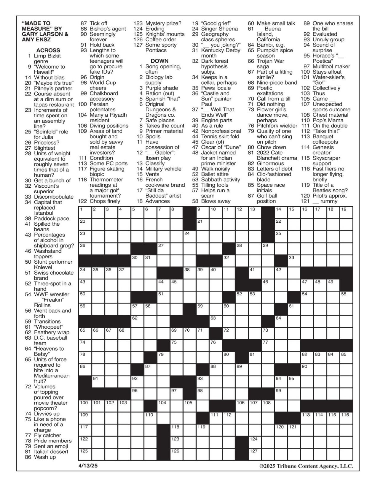 LA Times Crossword April 13 2025 Crosswords Yakimaherald