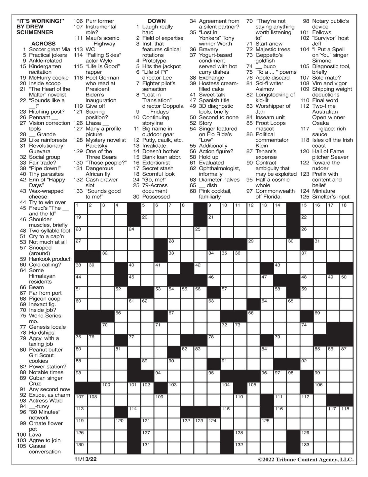 LA Times Crossword Nov 13 2022 Crosswords Yakimaherald