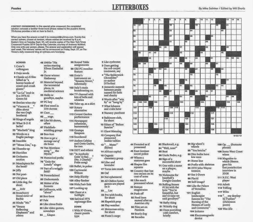 la times sunday crosswords