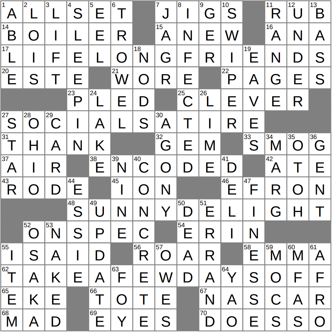 LAXCrossword Answers To The Los Angeles Times Crossword