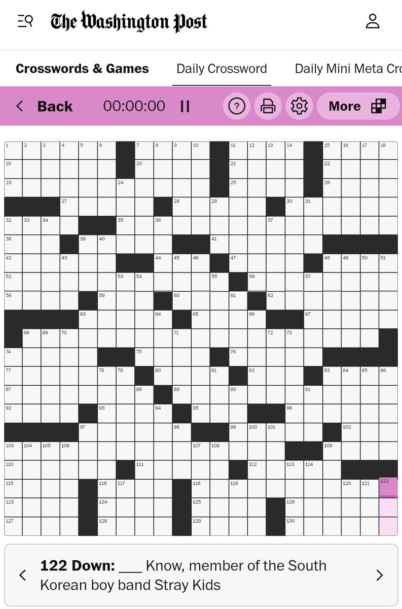 Lee Know Was A Clue In Today s Washington Post Sunday Crossword At 122 Down