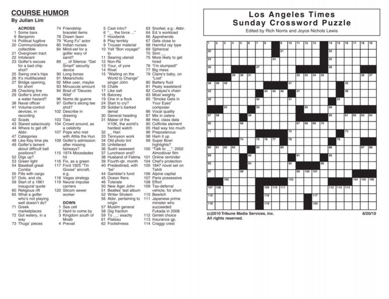 Los Angeles Times Sunday Crossword Puzzle The Best Of Times