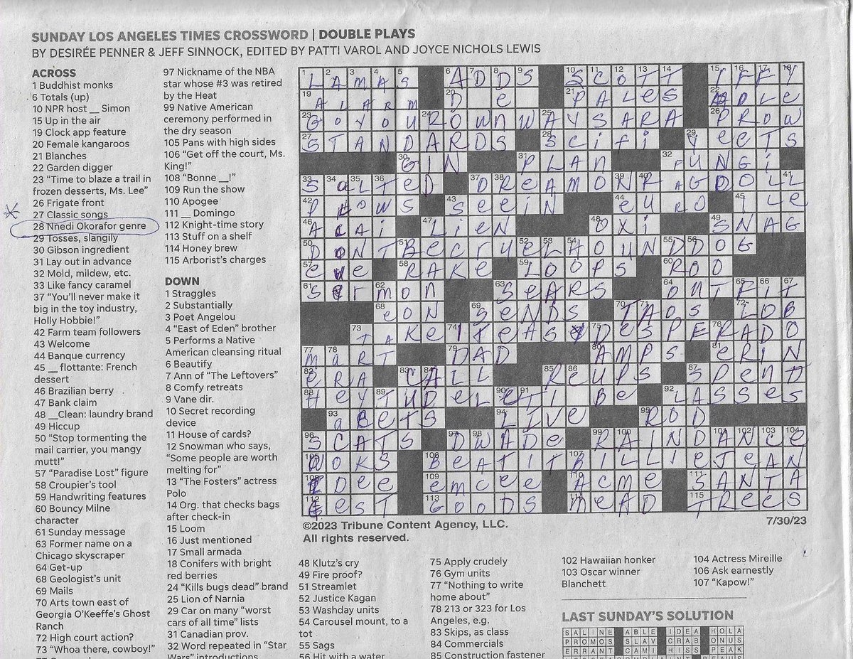 My Neighbor Came Rushing To My Home Yesterday To Show Me Sunday s Los Angeles Times Crossword Puzzle Heehee I m Mentioned In It 