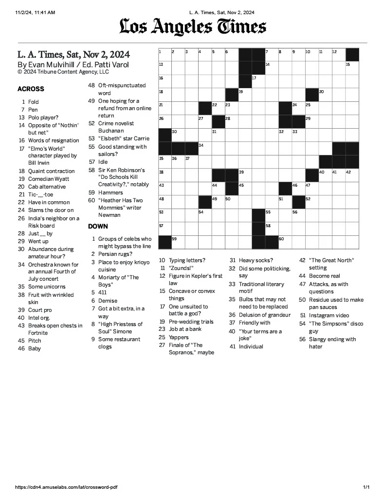 la times crossword sunday