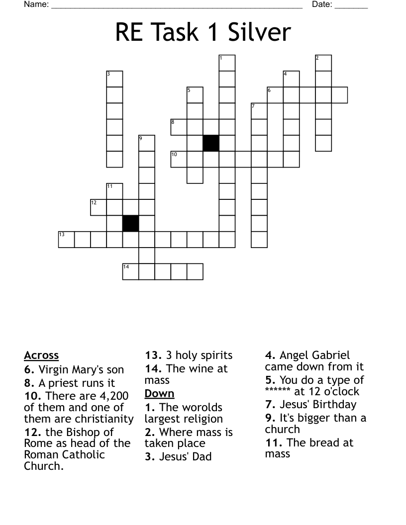 RE Task 1 Silver Crossword WordMint