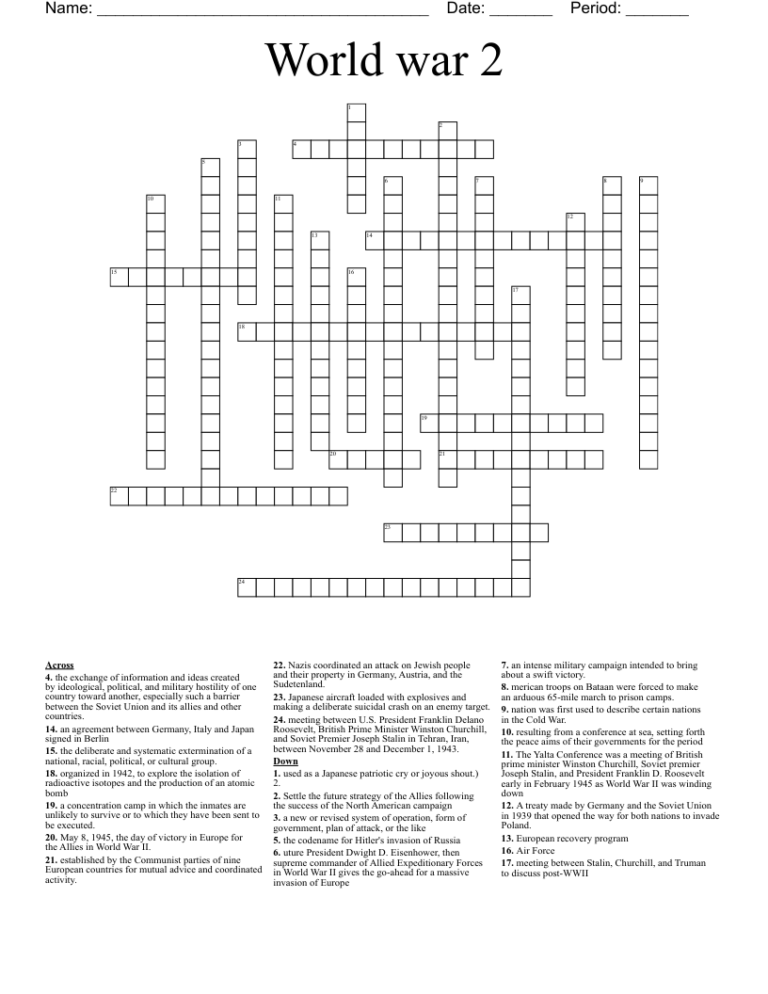 World War 2 Crossword WordMint