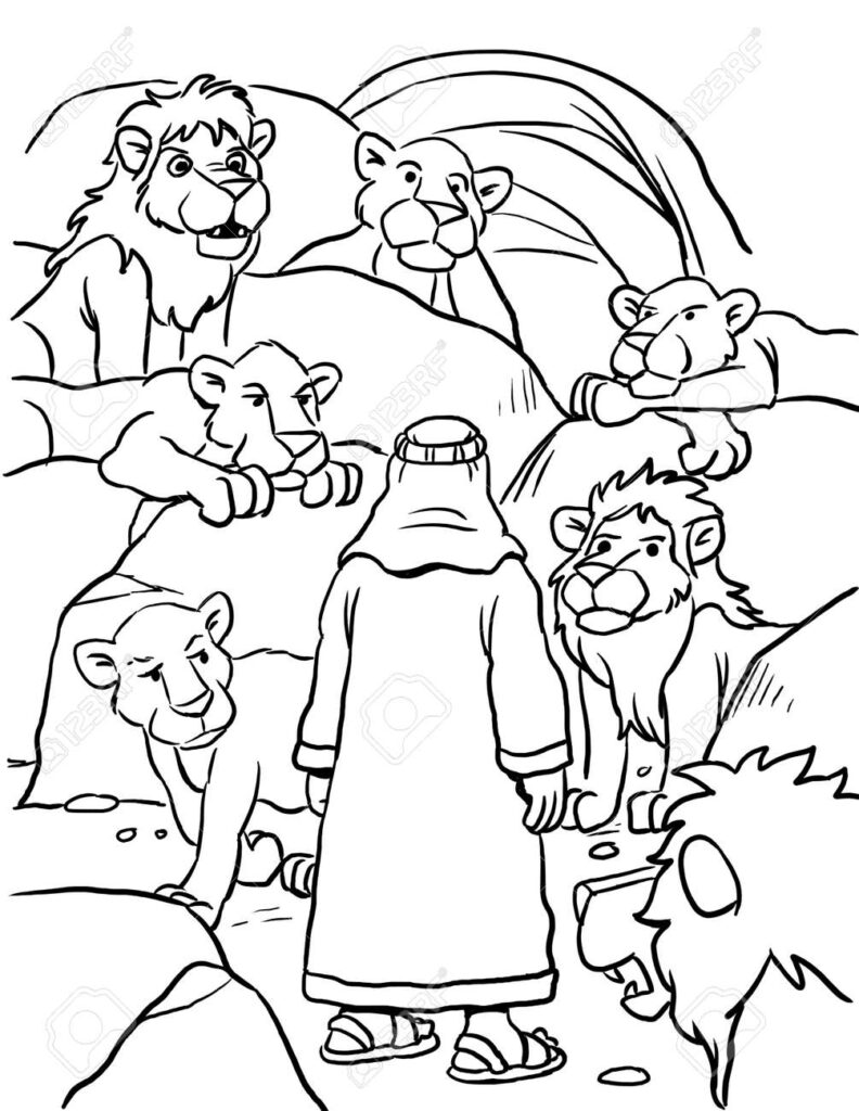 Finished Daniel Lions Den coloring page with colors