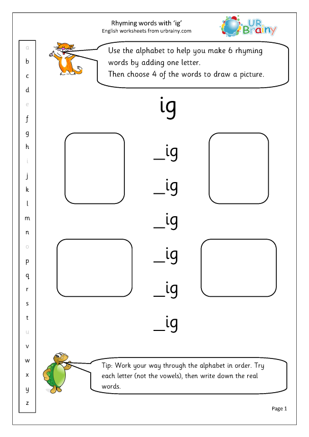A classroom table with ig-rhyming word cards