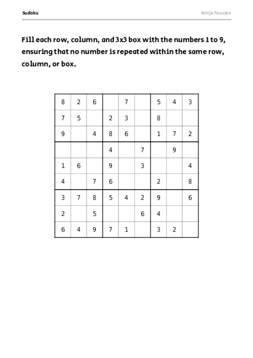 Close-up of a sudoku grid on printable paper