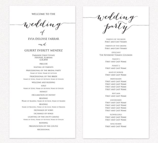 neatly arranged wedding programs on table