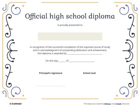 Open-page diploma template spread on planning desk