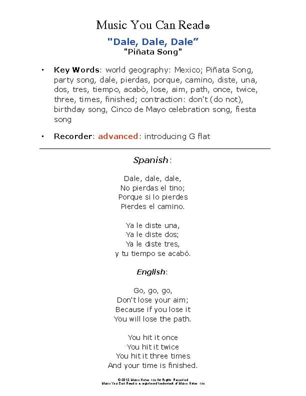 Open worksheet showing lyric study layout