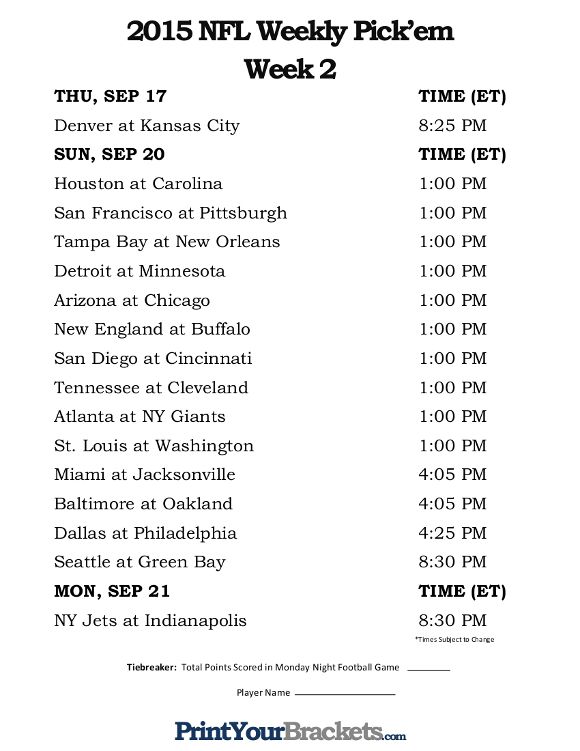 Color-coded grid highlighting Week 2 games