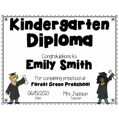 Diploma layout showing name, seal, and date