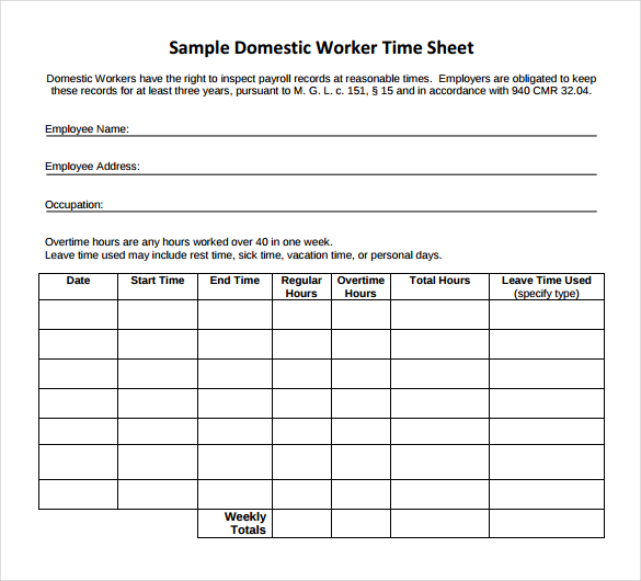 Sample week view on a printable time sheet