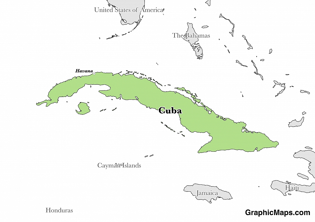 Blank map highlighting Cuba's location