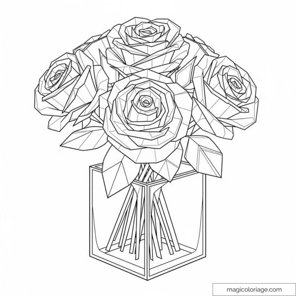 A classroom table with a bouquet of paper roses ready for coloring