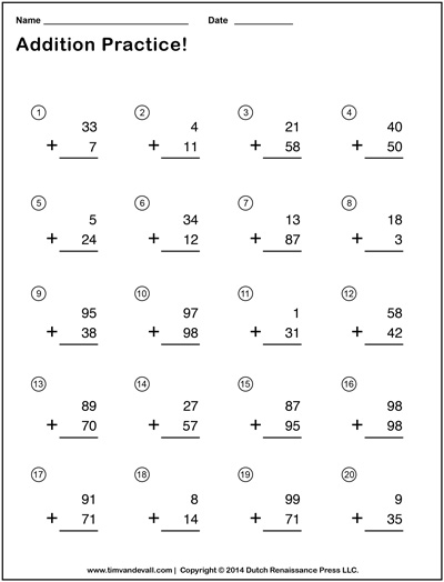 Adult guiding child through a two-digit addition problem on a printed worksheet