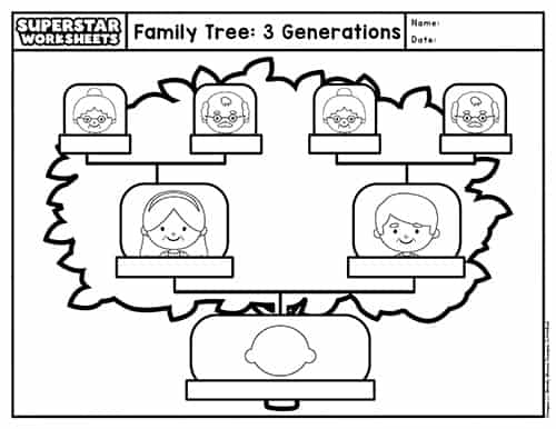 Child colors branches on family tree sheet together