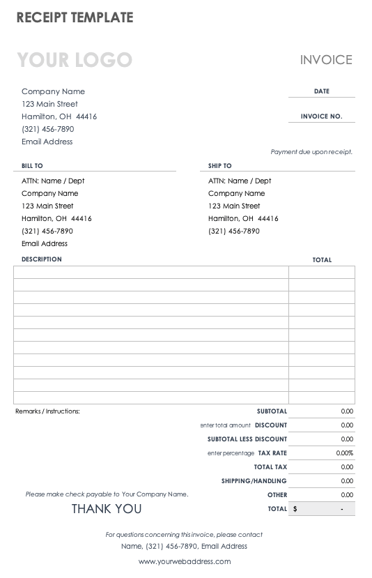 Colorful classroom worksheet showing a fake printable receipt example