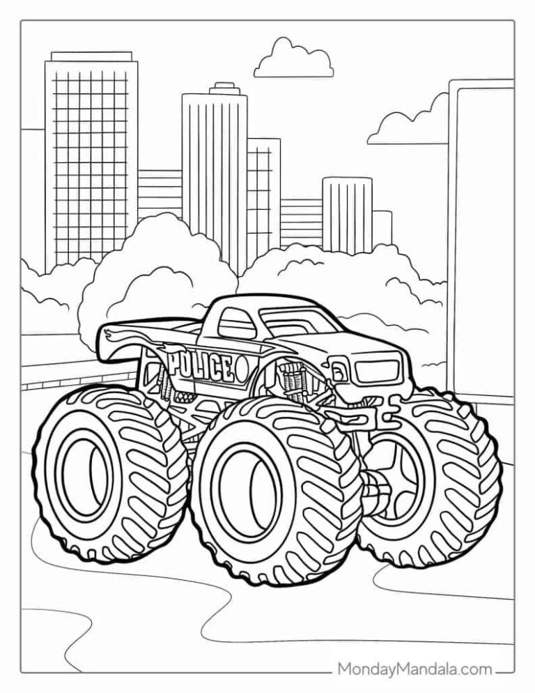 Child colors Spider-Man monster truck page with crayons