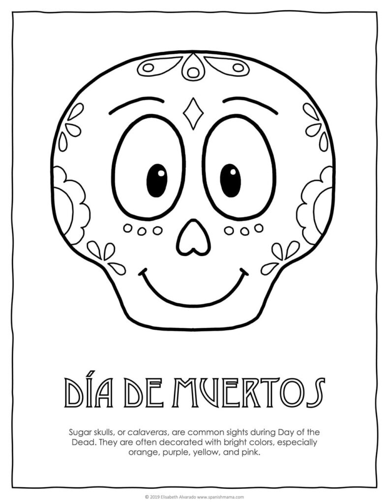 Preschooler coloring in a Day of the Dead page