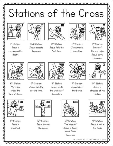 colorful classroom chart showing the stations of the cross printable