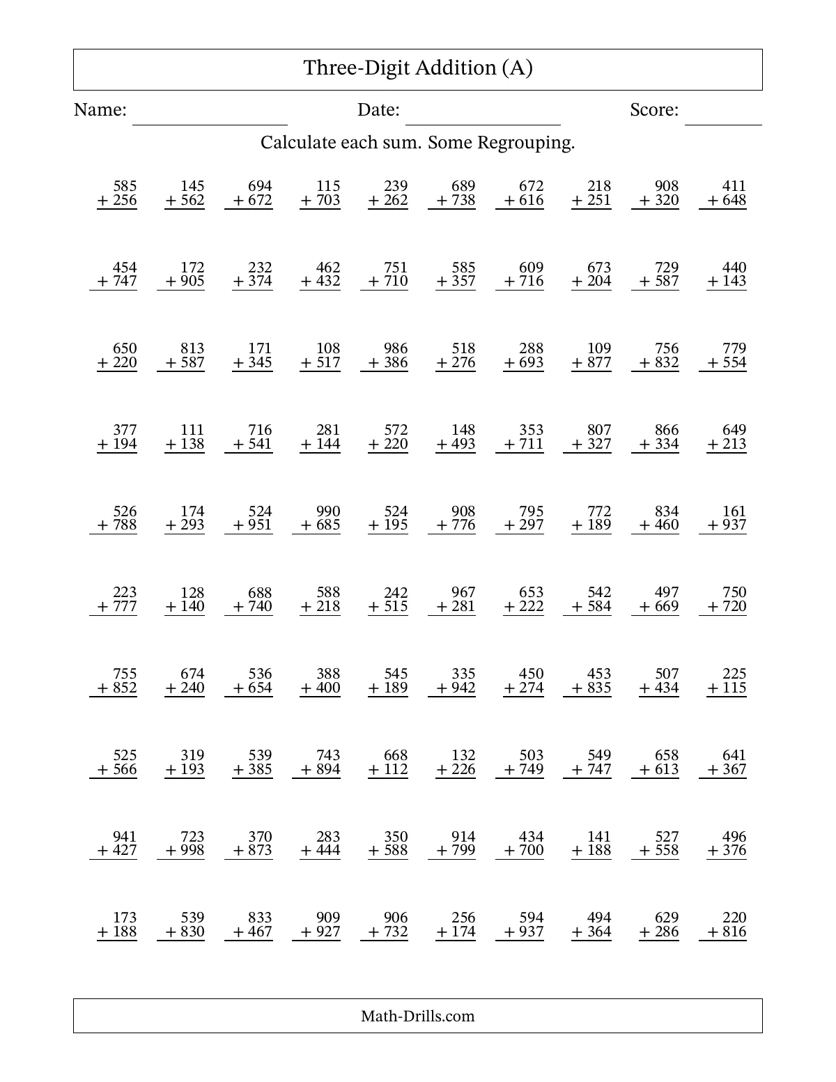 Desk with colorful 5th-grade addition worksheets
