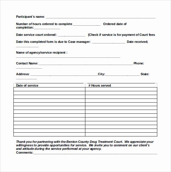 Sample form header with volunteer fields