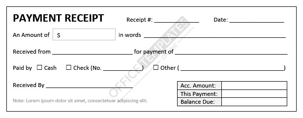 Customer cash receipt template on desk