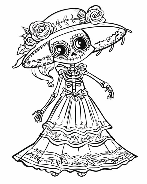 Toddler-friendly day of the dead shapes being colored