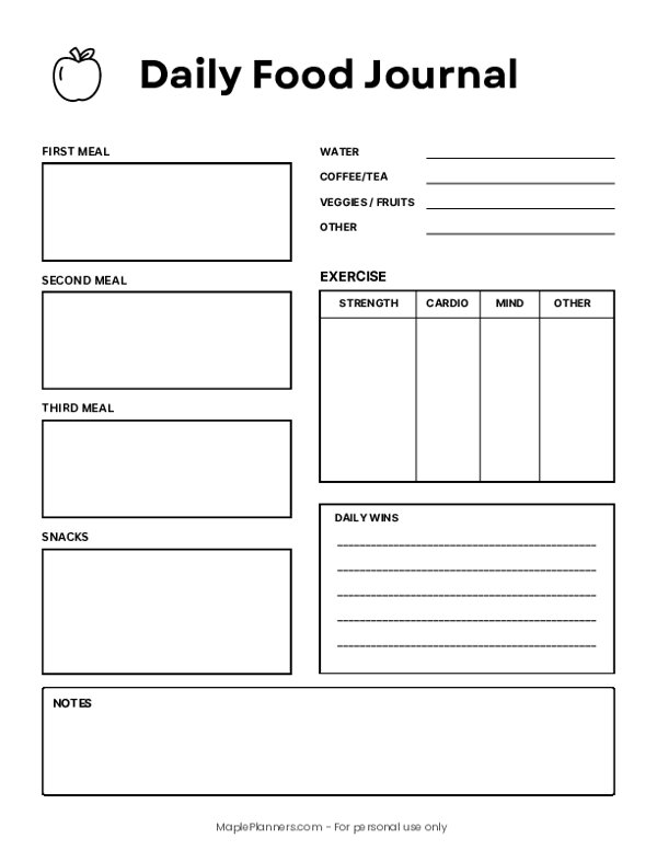 Close-up of a printed meal-tracking page