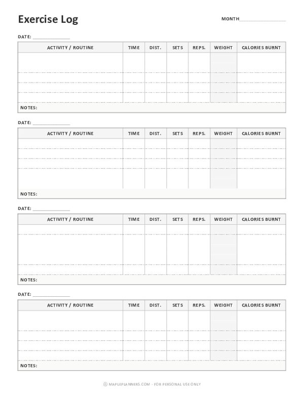 Students filling workout log template at desks