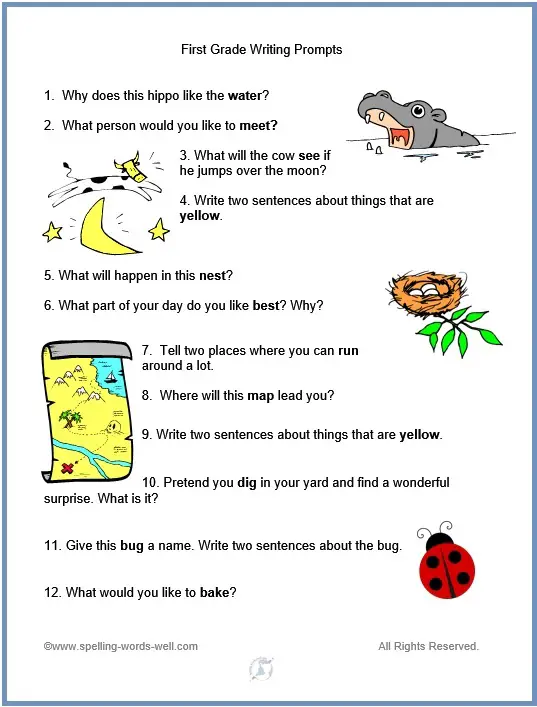 Student writing a response on a printable prompt page