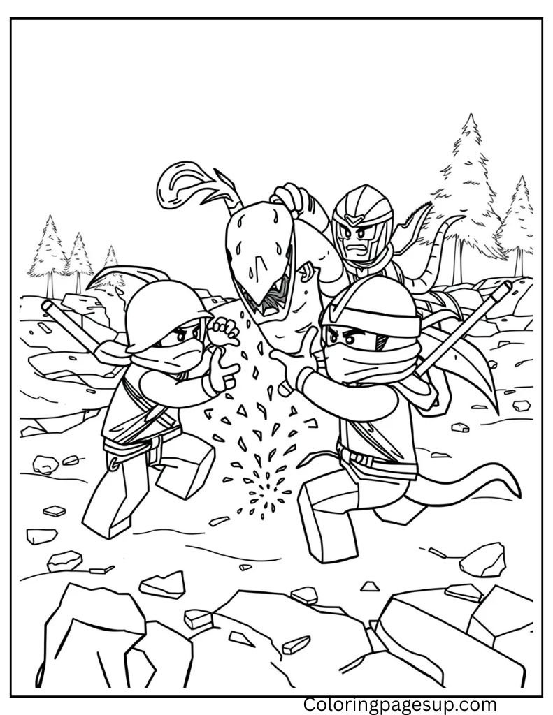 Child's completed ninjago coloring page with a smile