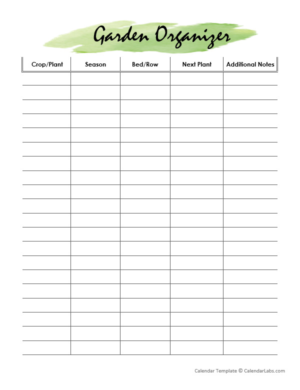 Open planner page with garden calendar layout