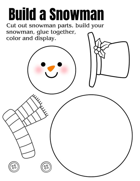 Labeled snowman parts printable activity worksheet