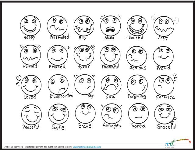 Child pointing to face on emotion chart