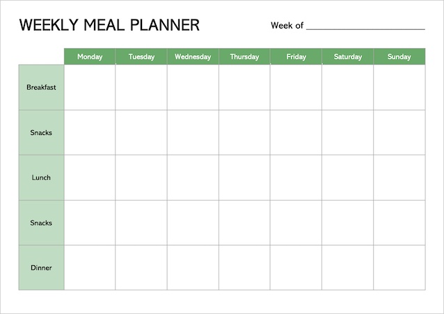 Preview of weekly planner with grocery list