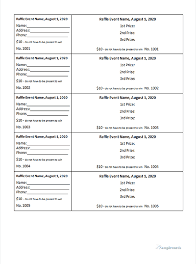 Color-coded raffle worksheet layout on desk
