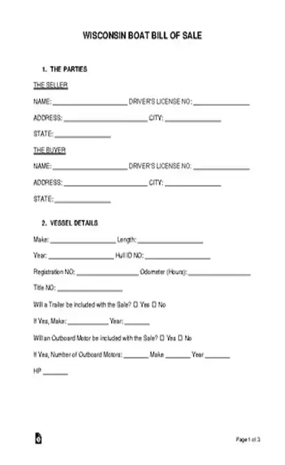 A clean blank template of a printable boat bill of sale